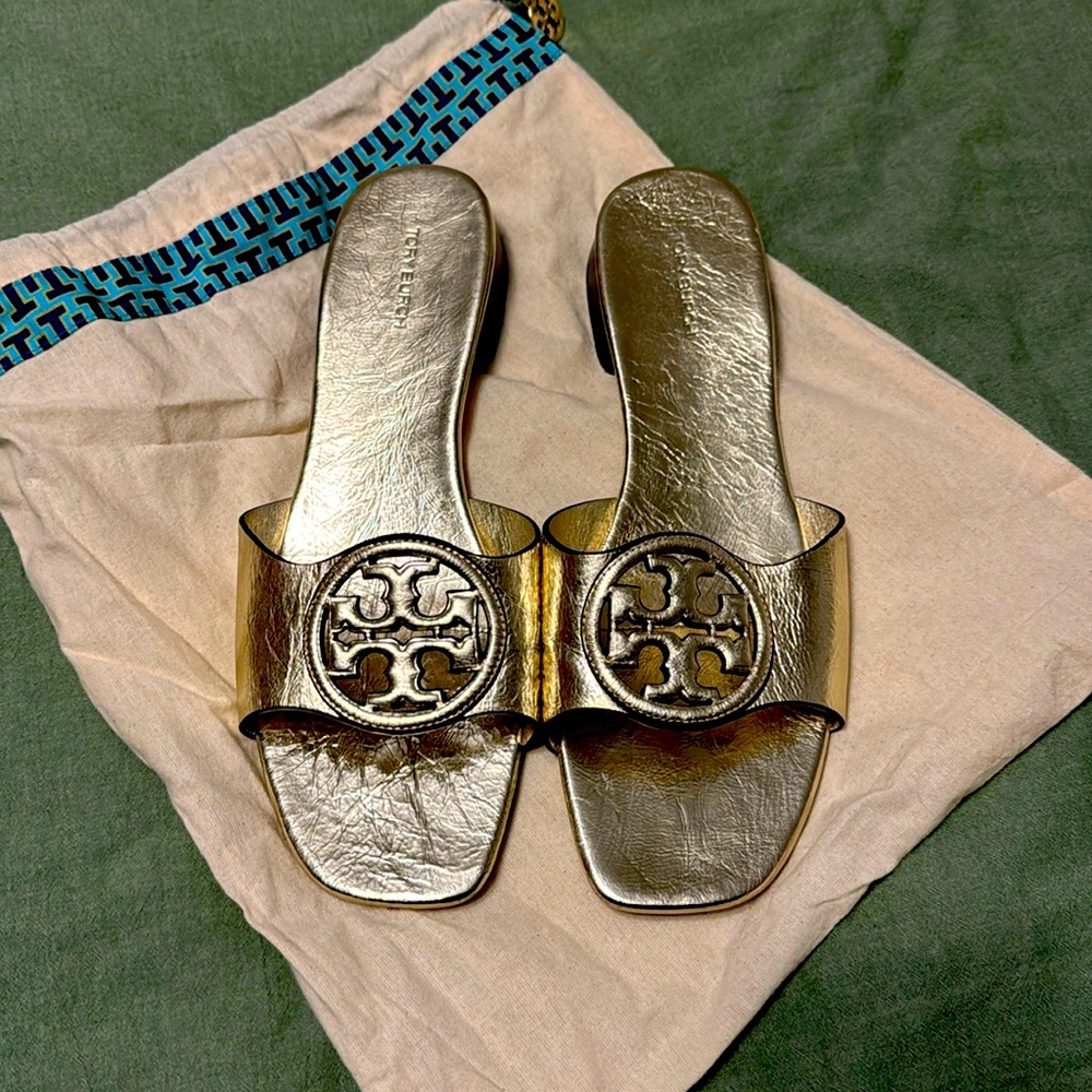 Tory Burch. Bombe Miller Slide. Metallic 9.5.